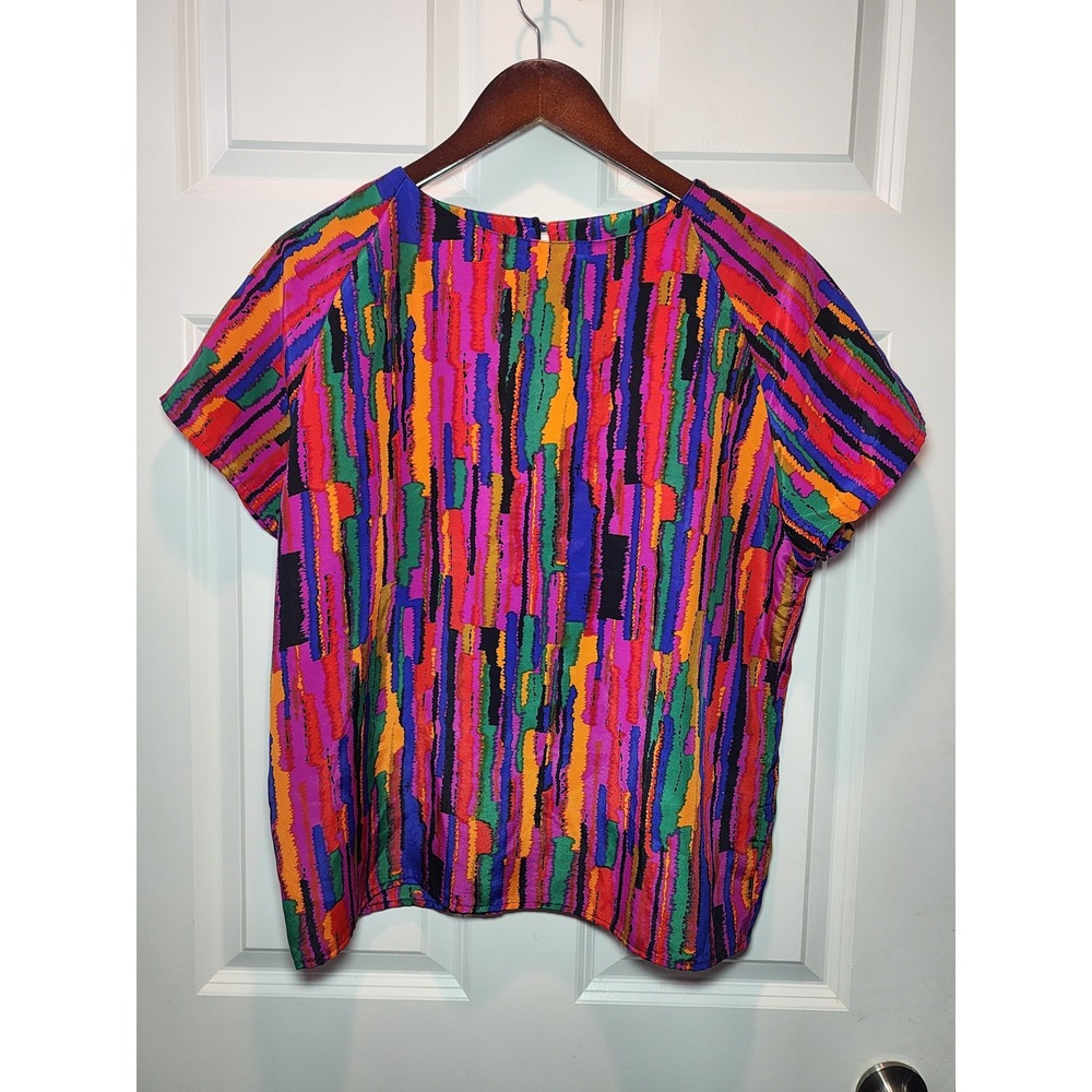Vintage Impressions of California 80s Abstract Brushstroke Blouse USA Made L
